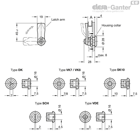 GN 115-WSK-ZD-PC Latches Housing collar powder coated